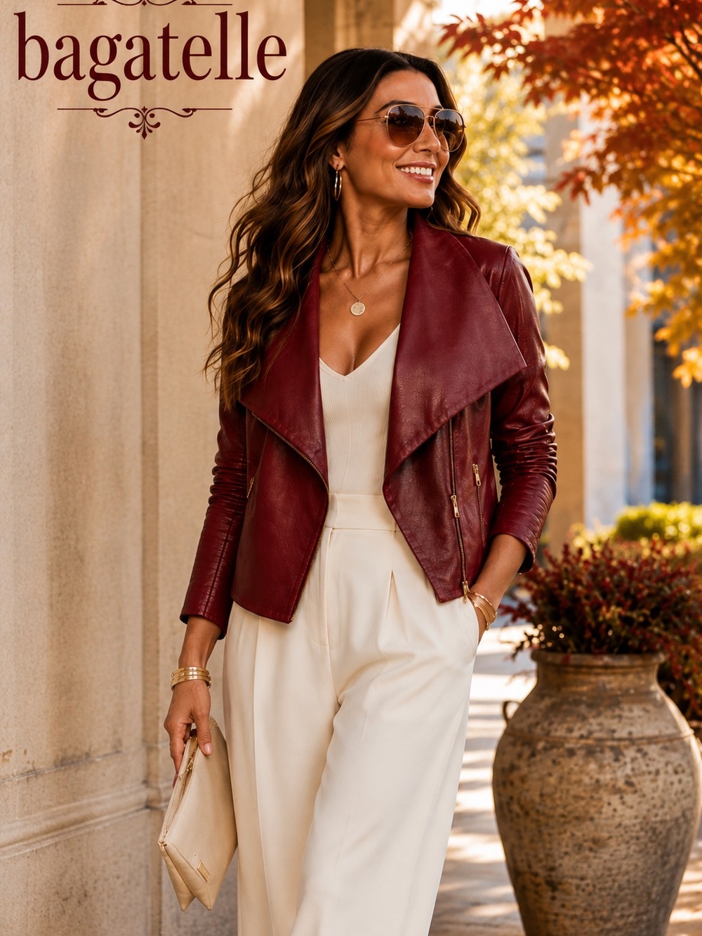 Bagatelle,Wine Cropped Bomber Jacket, Vegan Leather,Glam,Biker,Size 8